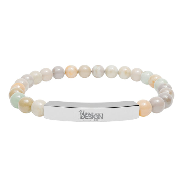 Unisex Engravable Natural Stone Bar Bracelet Stretch Beaded by Printify