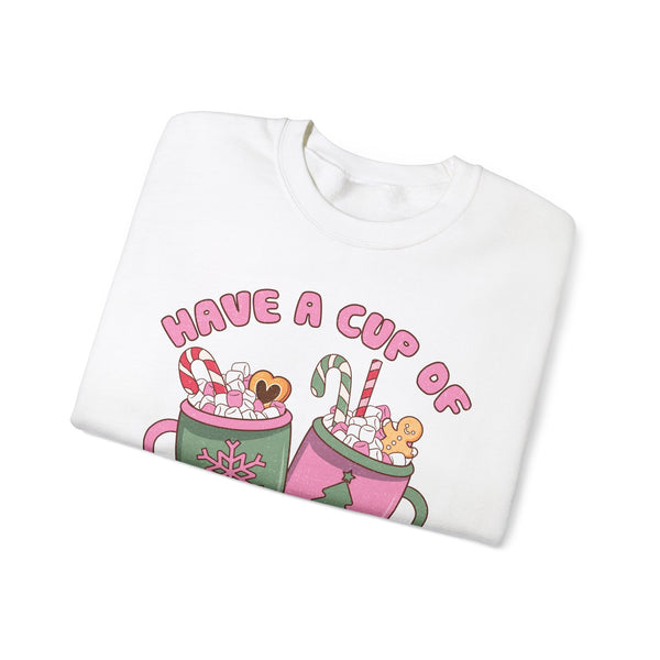 Have a Cup of Cheer Crewneck Sweatshirt - Hot Cocoa & Candy Canes Christmas Sweater - Holiday Fun