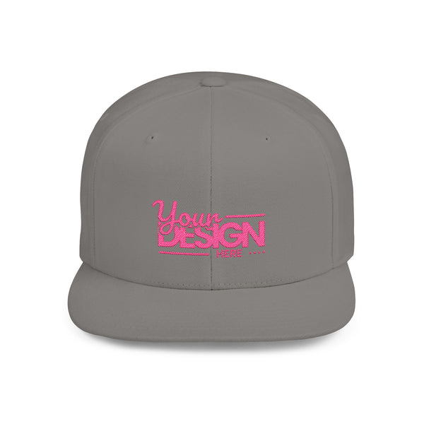 Snapback Hat – White Flat Bill Cap with Pink ‘Your Design Here’ Embroidery, Custom Logo Hat for Men & Women