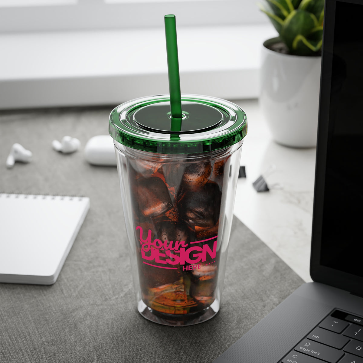 Sunsplash Tumbler with Straw - Personalizable 16oz Drink Cup for Summer Fun, Beach Vibes, and Gifts