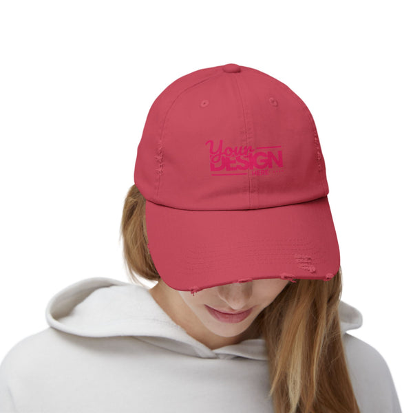 Distressed Dad Hat – Retro Pink ‘Your Design Here’ Custom Printed Cap, Personalized Vintage Baseball Hat for Men & Women