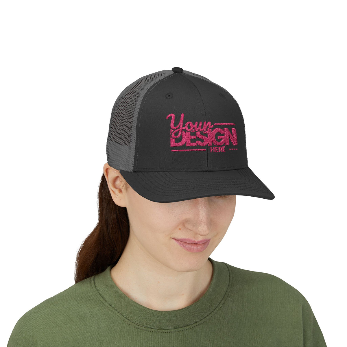 Sparkle Mesh Trucker Cap – Custom ‘Your Design Here’ Embroidered Snapback, Personalized Glitter Hat for Women & Events