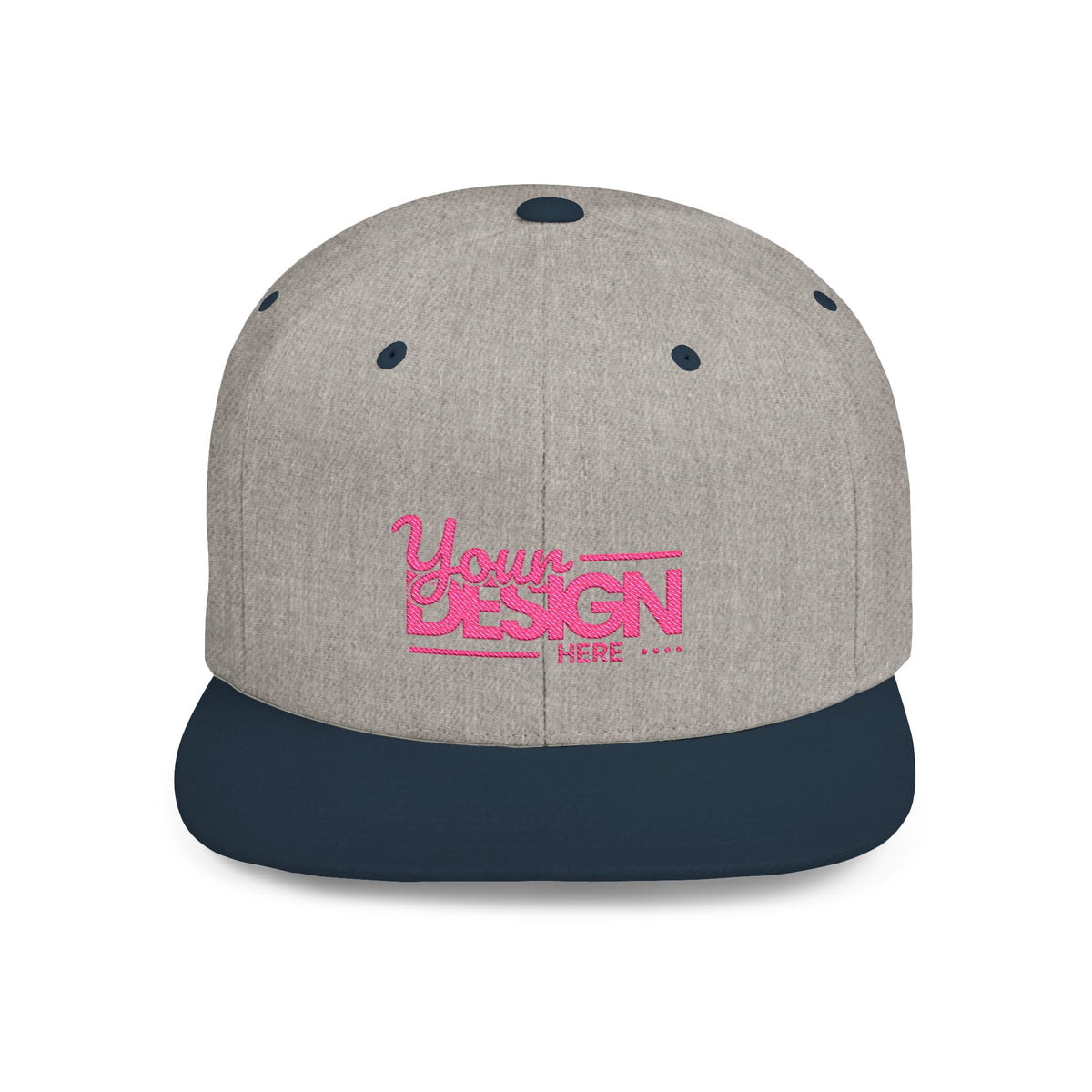 Snapback Hat – White Flat Bill Cap with Pink ‘Your Design Here’ Embroidery, Custom Logo Hat for Men & Women
