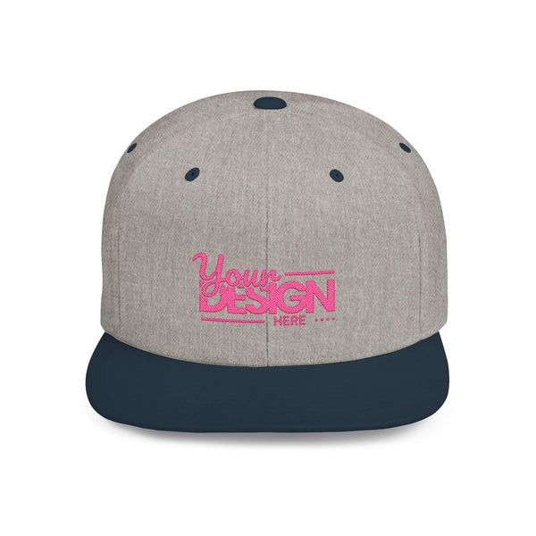 Snapback Hat – White Flat Bill Cap with Pink ‘Your Design Here’ Embroidery, Custom Logo Hat for Men & Women