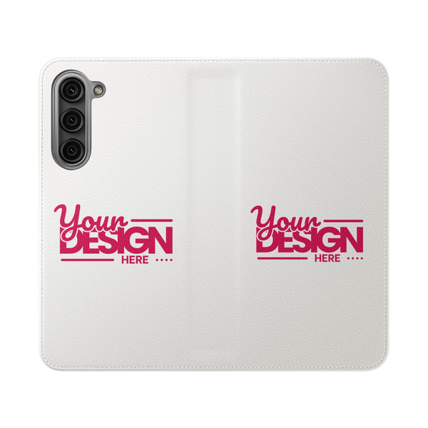 Customizable Flip Phone Wallet Case – ‘Your Design Here’ Folio Cover with Card Holder, Personalized Phone Case for Samsung
