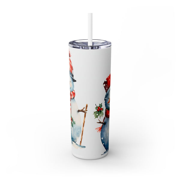 Snowman Trio Christmas Tumbler - Festive Snowmen in Red and Green Scarves