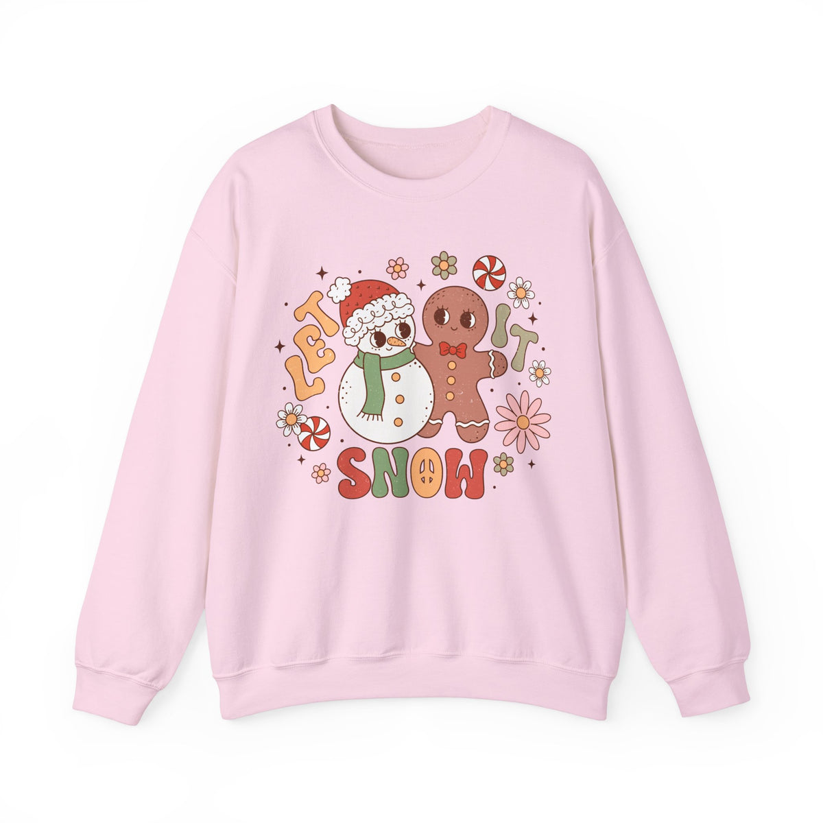 Let It Snow Crewneck Sweatshirt - Cute Snowman and Gingerbread Christmas Sweater - Winter Fun