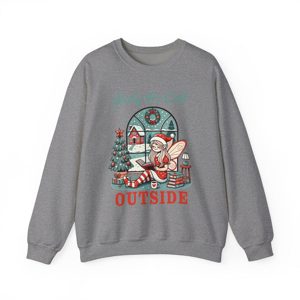 Baby It's Cold Outside Sweatshirt – Cozy Christmas Graphic Tee with Holiday Elf and Winter Scene