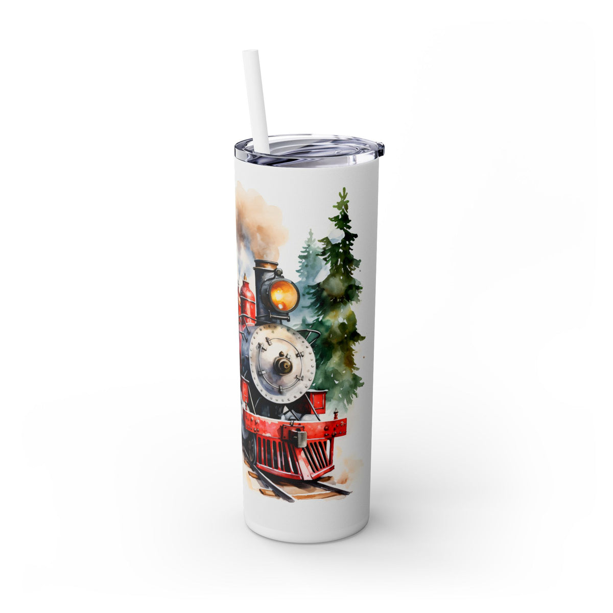 Winter Steam Engine Train with Wreath - Christmas Train Travel Tumbler