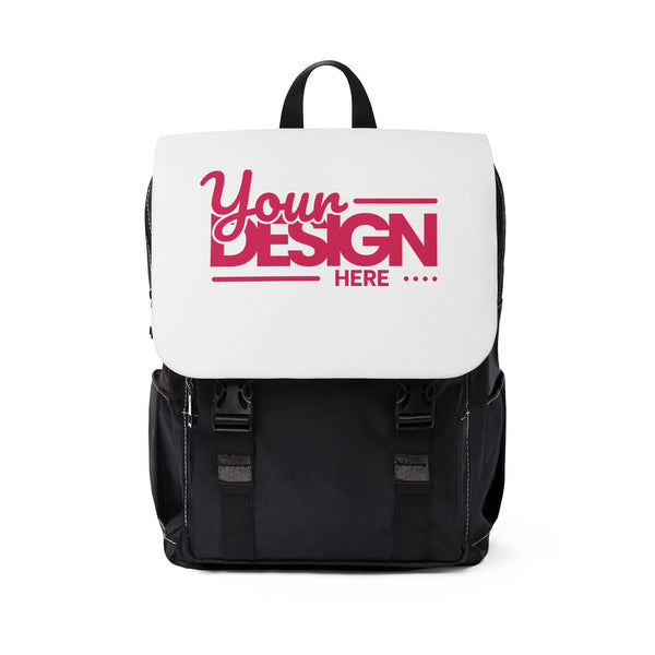Canvas Flap Backpack – Custom ‘Your Design Here’ Print, Personalized Travel & School Bag with Adjustable Straps
