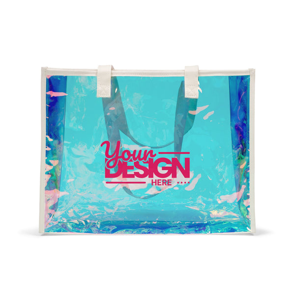 Customizable Holographic Beach Tote Bag – Iridescent Clear Pool & Summer Carryall, Personalized Transparent Shoulder Bag for Vacations & Gifts