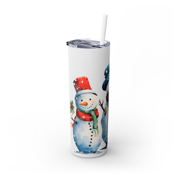 Snowman Trio Christmas Tumbler - Festive Snowmen in Red and Green Scarves