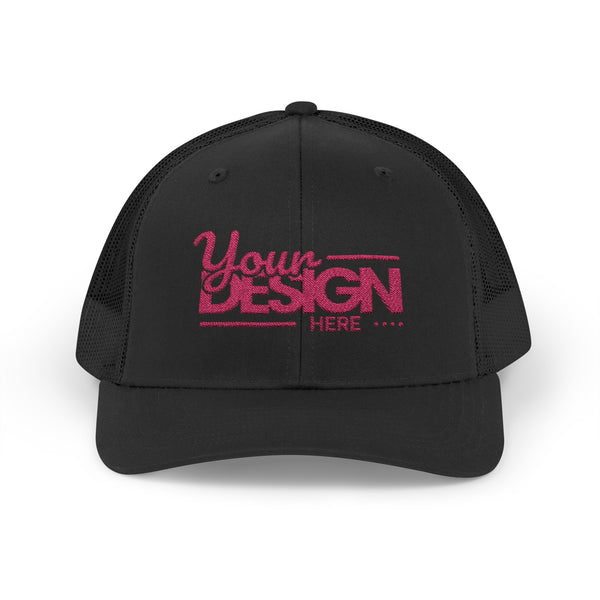 Sparkle Mesh Trucker Cap – Custom ‘Your Design Here’ Embroidered Snapback, Personalized Glitter Hat for Women & Events