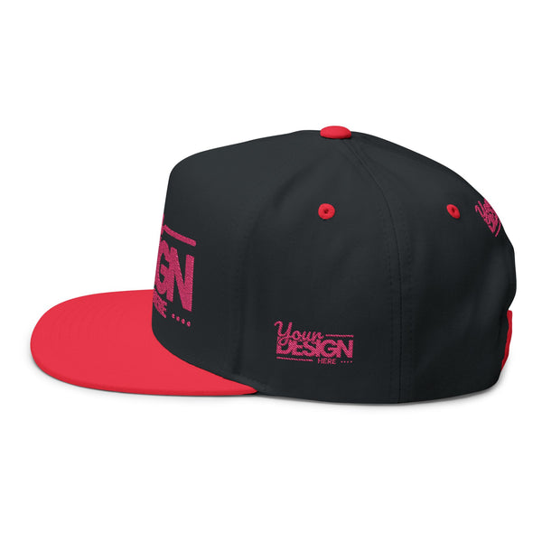 Embroidered Flat Bill Cap – Custom Pink Glitter ‘Your Design Here’ Snapback, Personalized Logo Hat for Men & Women