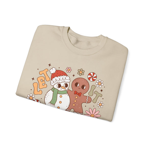 Let It Snow Crewneck Sweatshirt - Cute Snowman and Gingerbread Christmas Sweater - Winter Fun