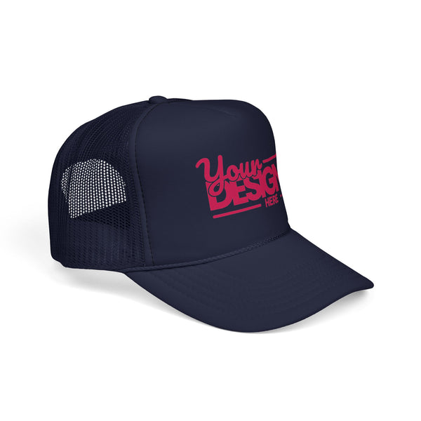Custom Trucker Hat – Embroidered ‘Your Design Here’ Retro Script Cap, Personalized Mesh Snapback in Multiple Colors for Men & Women