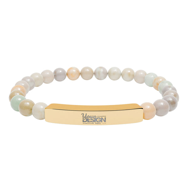 Unisex Engravable Natural Stone Bar Bracelet Stretch Beaded by Printify