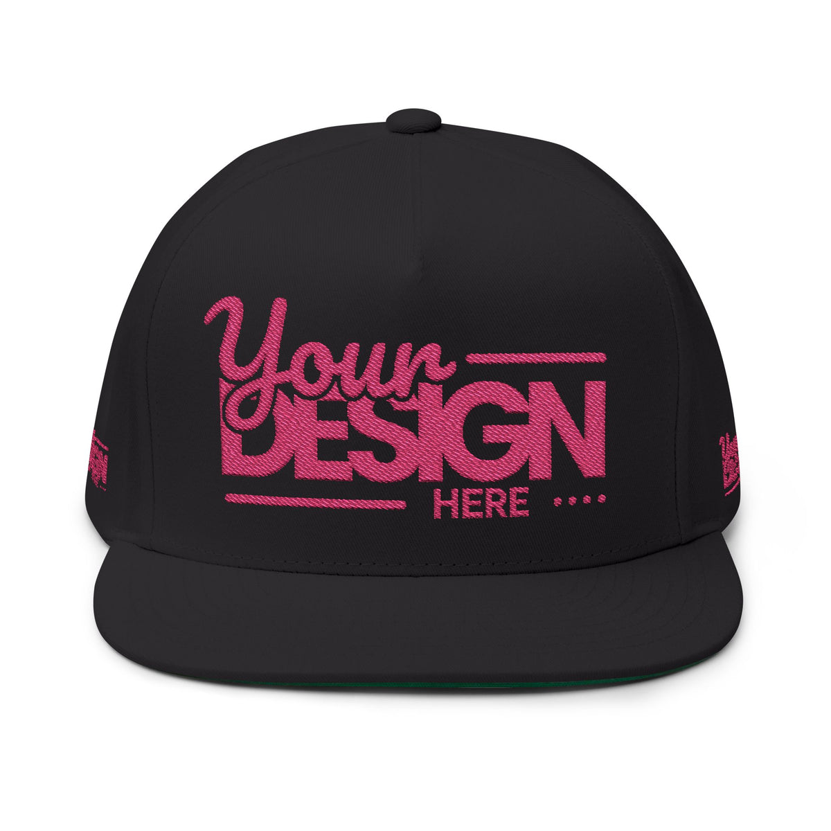 Embroidered Flat Bill Cap – Custom Pink Glitter ‘Your Design Here’ Snapback, Personalized Logo Hat for Men & Women