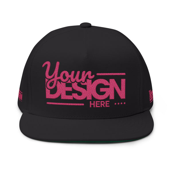 Embroidered Flat Bill Cap – Custom Pink Glitter ‘Your Design Here’ Snapback, Personalized Logo Hat for Men & Women