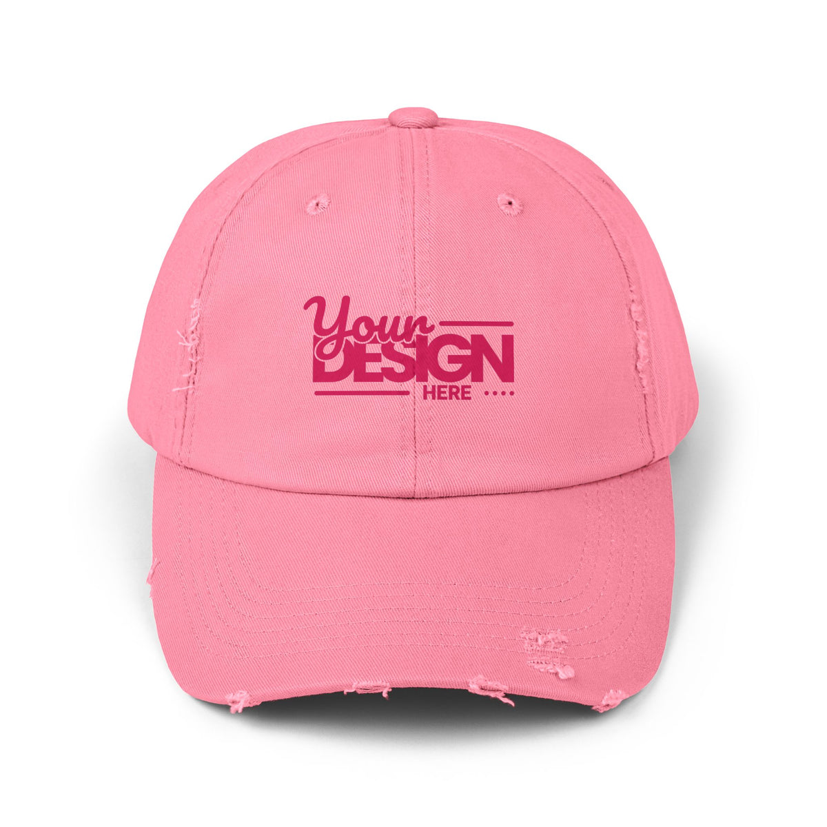 Distressed Dad Hat – Retro Pink ‘Your Design Here’ Custom Printed Cap, Personalized Vintage Baseball Hat for Men & Women