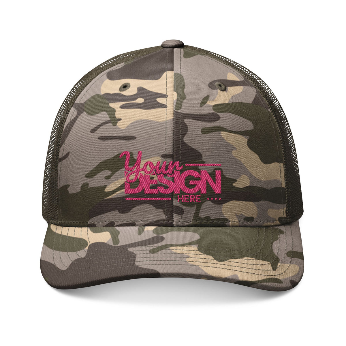 Custom Camo Trucker Hat – Personalized Embroidered Mesh Snapback, Low-Profile 6-Panel Outdoor Cap for Men & Women