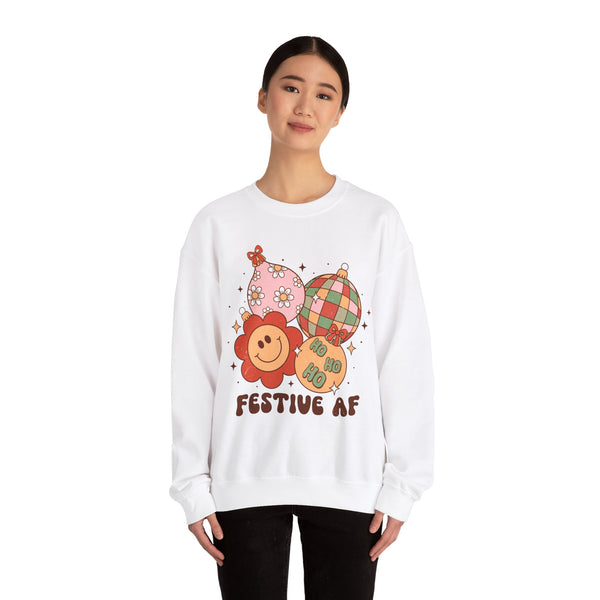 Festive AF Ornaments Crewneck Sweatshirt - Cute Holiday Decorations Christmas Sweater