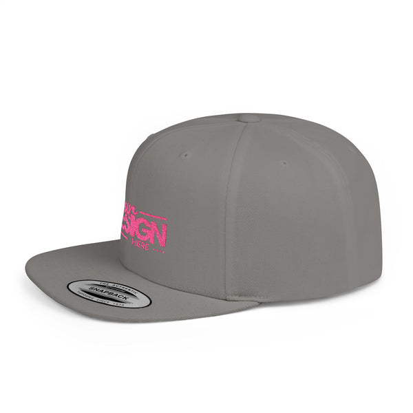 Snapback Hat – White Flat Bill Cap with Pink ‘Your Design Here’ Embroidery, Custom Logo Hat for Men & Women