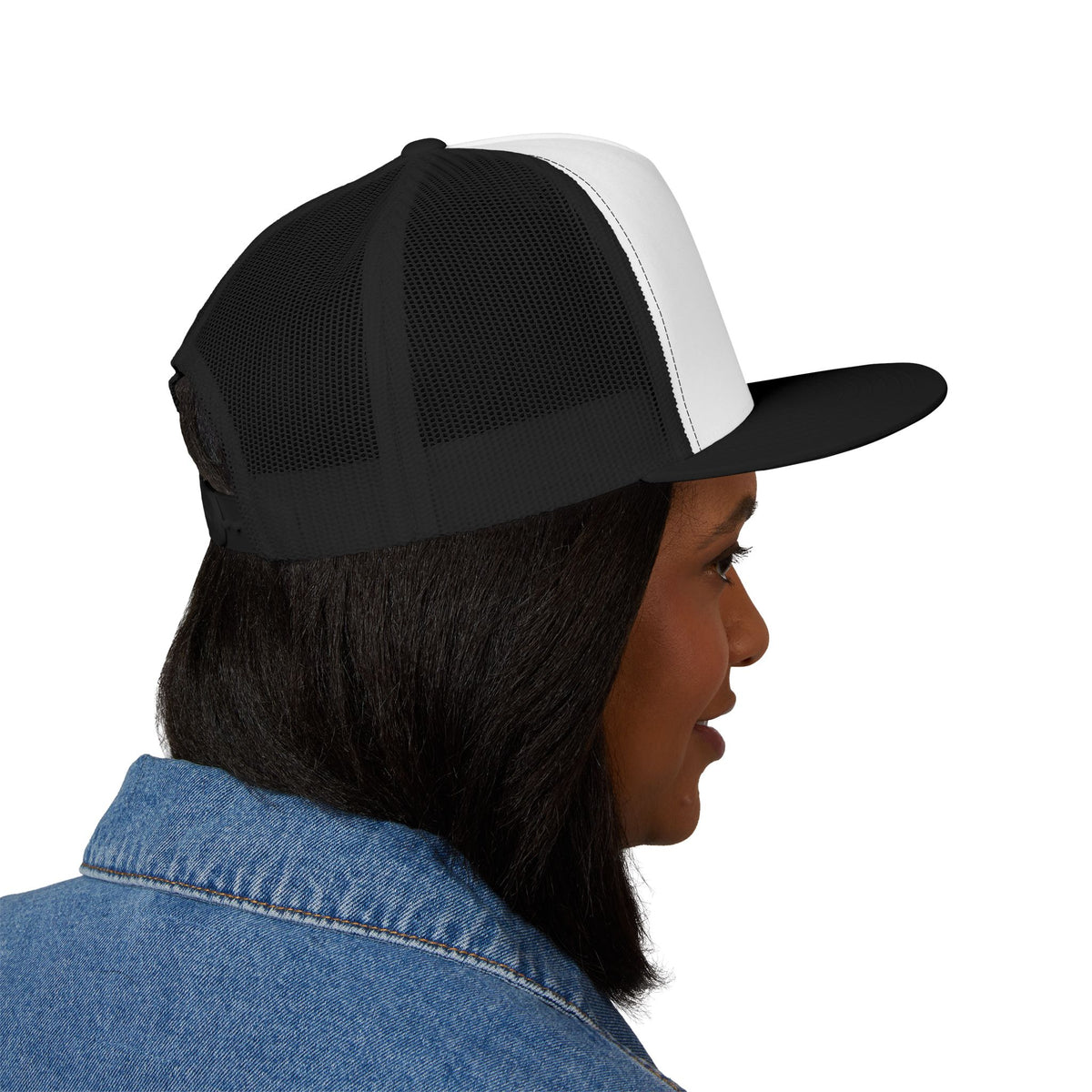 Custom Five-Panel Trucker Hat – Personalized High-Profile Mesh Snapback, Custom Logo Flat Bill Cap for Men & Women