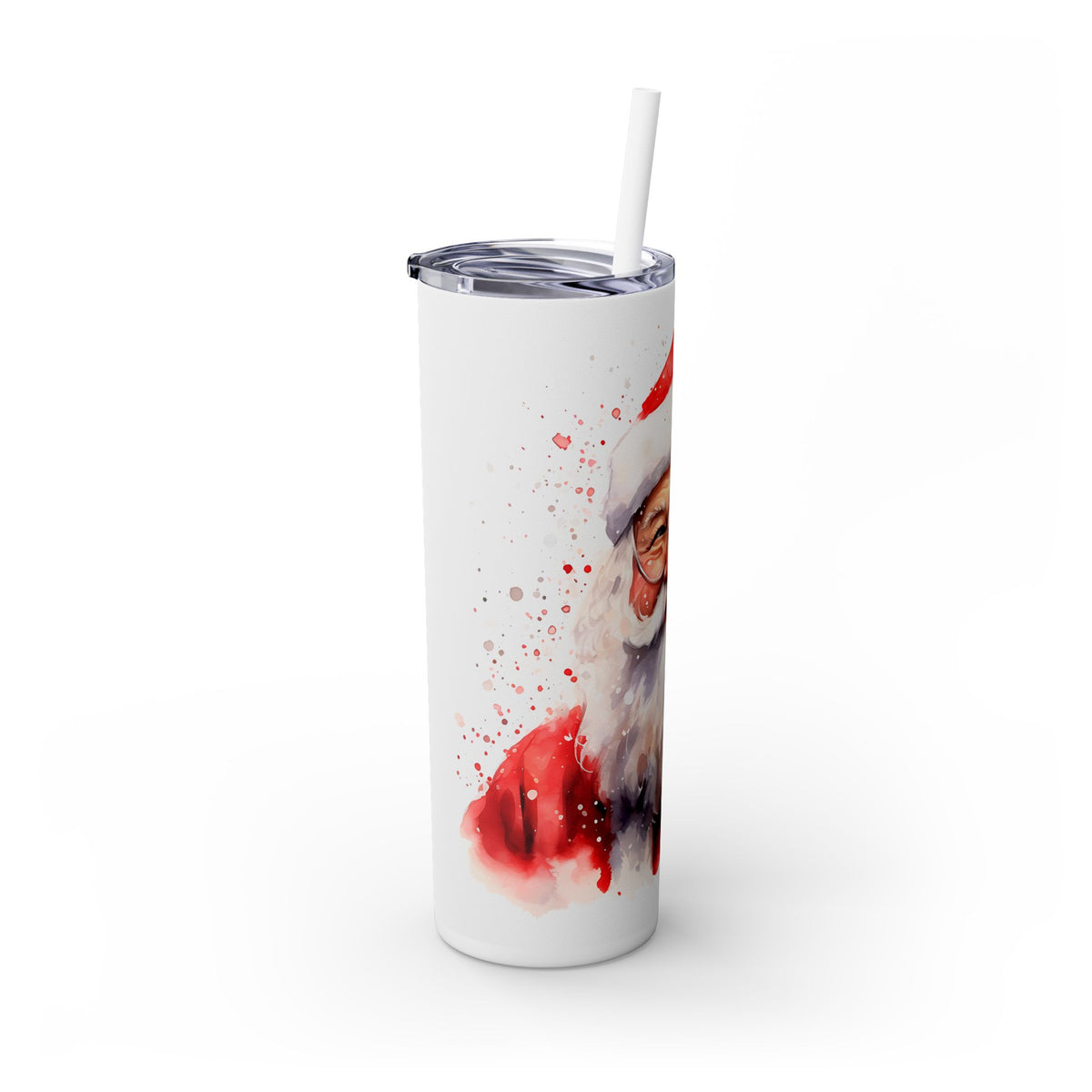 Santa Claus Watercolor Tumbler - Festive Santa with Glasses and Snowflakes