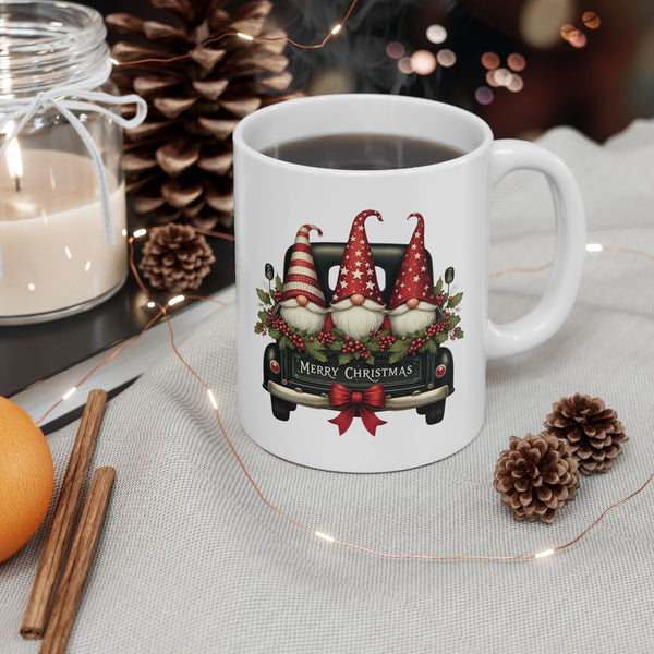 Christmas Gnome Truck Ceramic Mug — Festive Holiday Coffee Cup (11oz, 15oz)