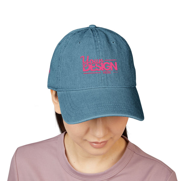 Denim Baseball Hat – Embroidered ‘Your Design Here’ Custom Cap, Personalized Casual Adjustable Dad Hat for Men & Women