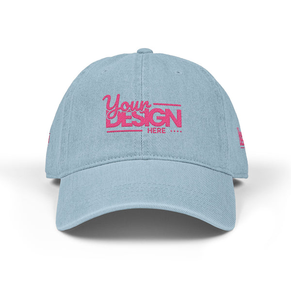 Denim Baseball Hat – Embroidered ‘Your Design Here’ Custom Cap, Personalized Casual Adjustable Dad Hat for Men & Women