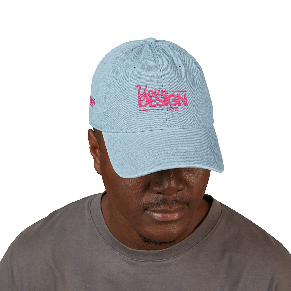 Denim Baseball Hat – Embroidered ‘Your Design Here’ Custom Cap, Personalized Casual Adjustable Dad Hat for Men & Women