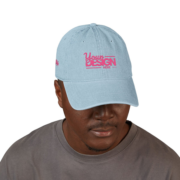 Denim Baseball Hat – Embroidered ‘Your Design Here’ Custom Cap, Personalized Casual Adjustable Dad Hat for Men & Women