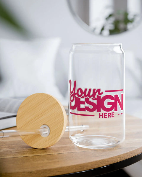 Personalized 16oz Sipper Glass Drinkware With Bamboo Lid