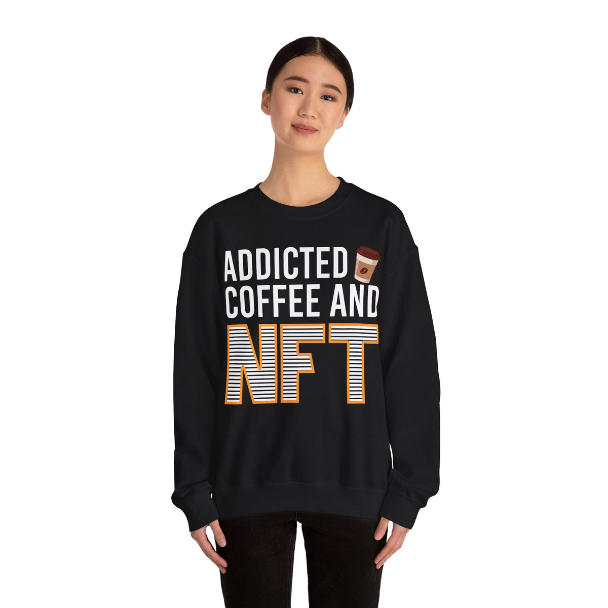 Addicted Coffee and NFT Crypto Crewneck Sweatshirt – Cryptocurrency Shirt for Enthusiasts, Traders, and Meme Lovers