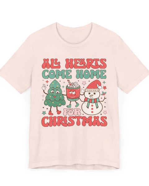 All Hearts Come Home For Christmas Graphic Tee With Tree Cocoa Snowman