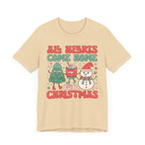 All Hearts Come Home for Christmas Graphic Tee - Christmas Tree, Hot Cocoa, and Snowman