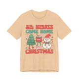 All Hearts Come Home for Christmas Graphic Tee - Christmas Tree, Hot Cocoa, and Snowman