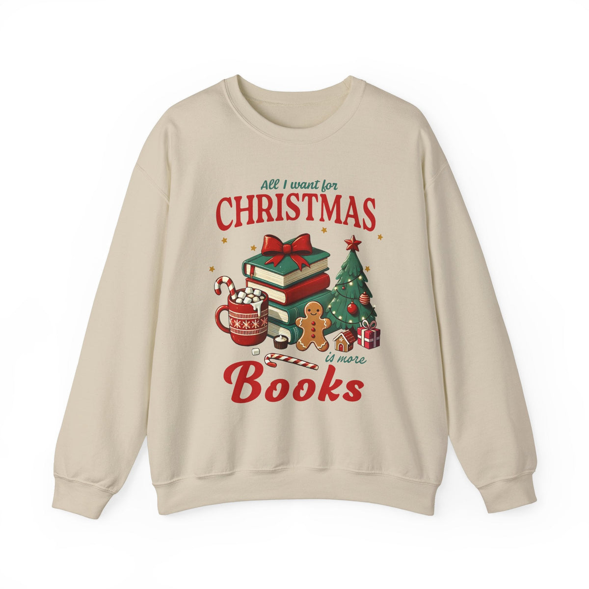 All I Want for Christmas is Books" Sweatshirt - Festive Holiday Reading Graphic Sweater for Book Lovers