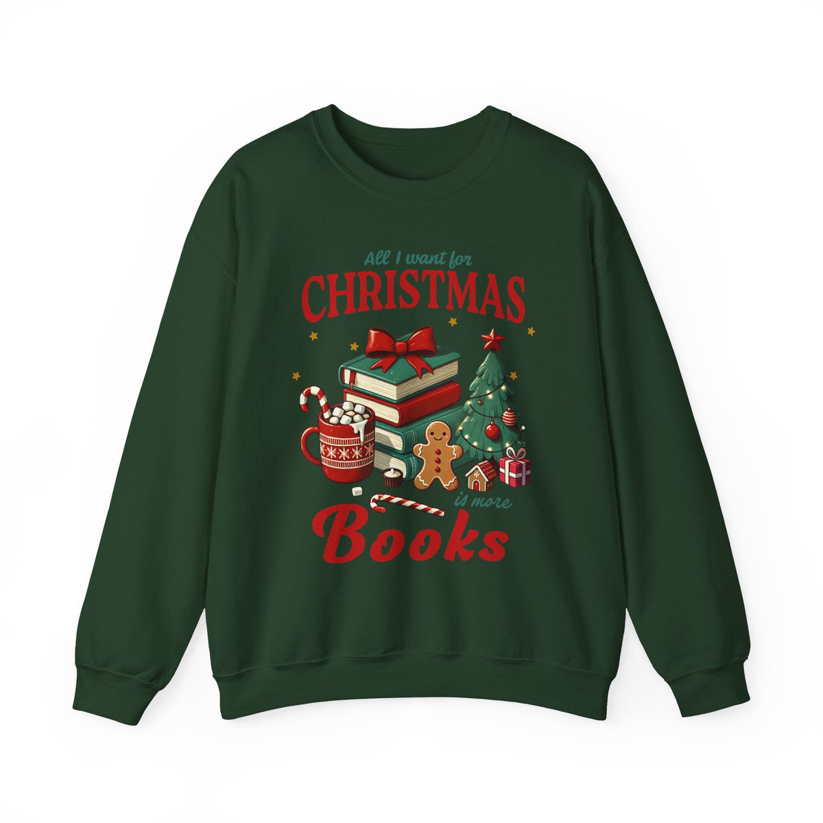 All I Want for Christmas is Books" Sweatshirt - Festive Holiday Reading Graphic Sweater for Book Lovers