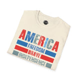 America, Independence, Freedom, Power & Brave - 4th of July shirt, USA flag shirt, Red white blue tee, Patriotic -