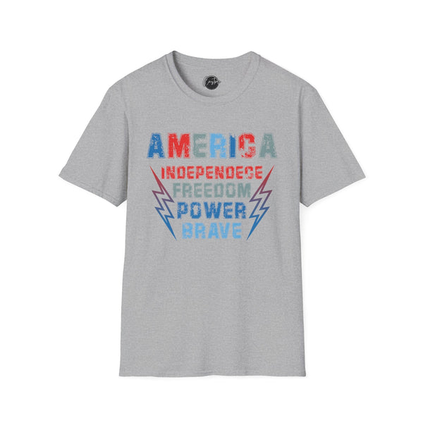 America, Independence, Freedom, Power & Brave - 4th of July shirt, USA flag shirt, Red white blue tee, Patriotic -