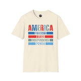 America, Independence, Freedom, Power & Brave - 4th of July shirt, USA flag shirt, Red white blue tee, Patriotic -