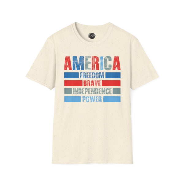 America, Independence, Freedom, Power & Brave - 4th of July shirt, USA flag shirt, Red white blue tee, Patriotic -