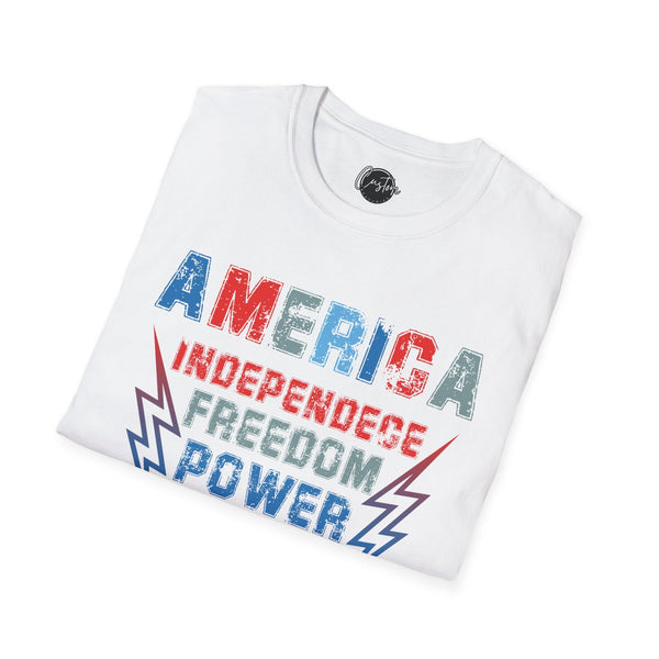 America, Independence, Freedom, Power & Brave - 4th of July shirt, USA flag shirt, Red white blue tee, Patriotic -