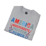 America, Independence, Freedom, Power & Brave - 4th of July shirt, USA flag shirt, Red white blue tee, Patriotic -