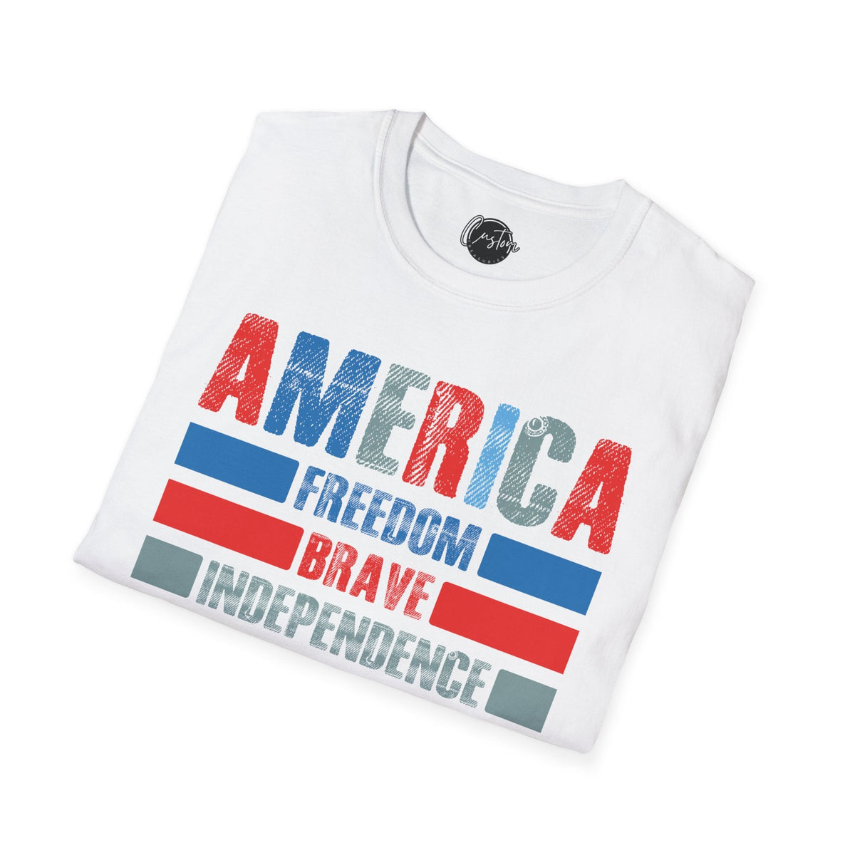 America, Independence, Freedom, Power & Brave - 4th of July shirt, USA flag shirt, Red white blue tee, Patriotic - t-shirt, American pride tee