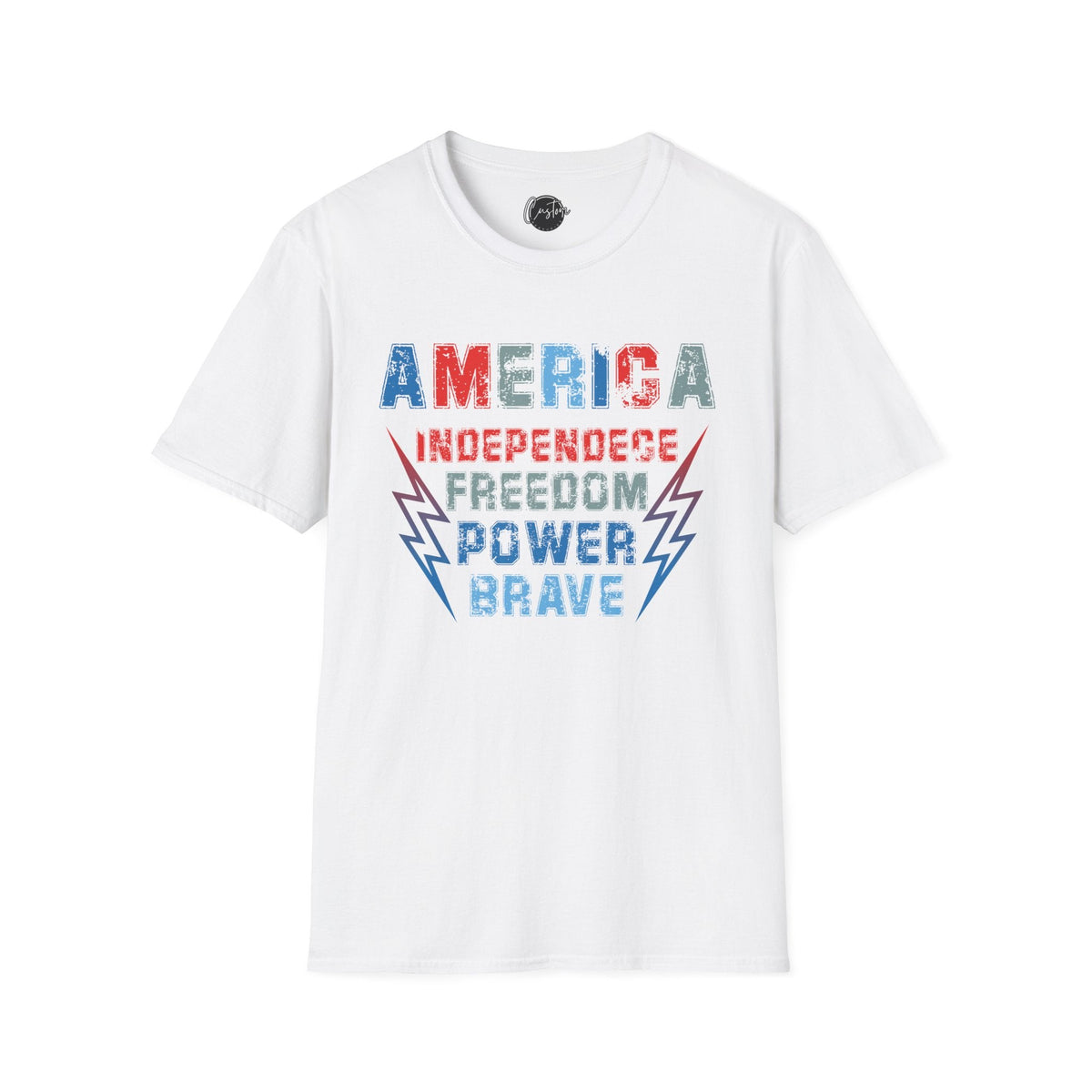 America, Independence, Freedom, Power & Brave - 4th of July shirt, USA flag shirt, Red white blue tee, Patriotic - t-shirt, American pride tee