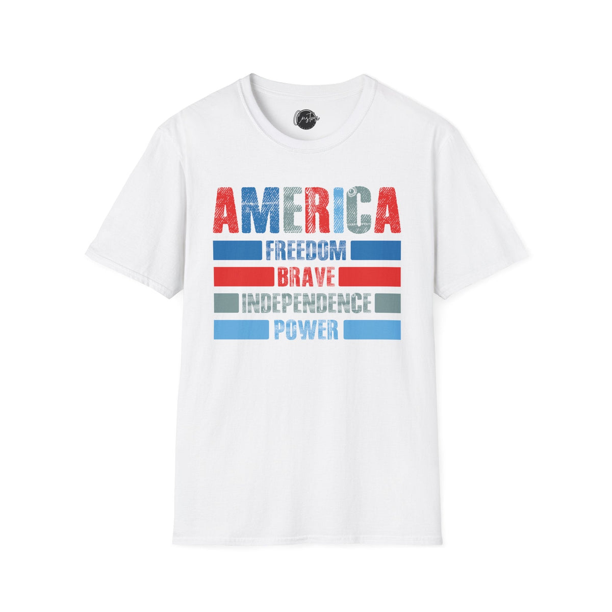 America, Independence, Freedom, Power & Brave - 4th of July shirt, USA flag shirt, Red white blue tee, Patriotic - t-shirt, American pride tee